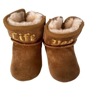 Life Uggs Jeremy Scott embroidery gold metallic‎ suede baby boots 6/12 mo